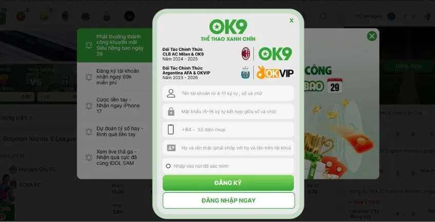 Cách đăng ký tài khoản OK9